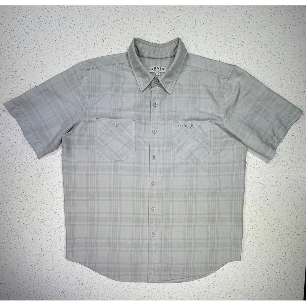 Orvis Classic Collection Mens Large Gray Plaid Short Sleeve Button Down Shirt